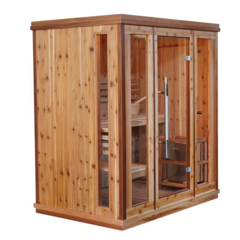 SunRay Hampton 3 Person Indoor Traditional Sauna Double Bench 300TN front angle