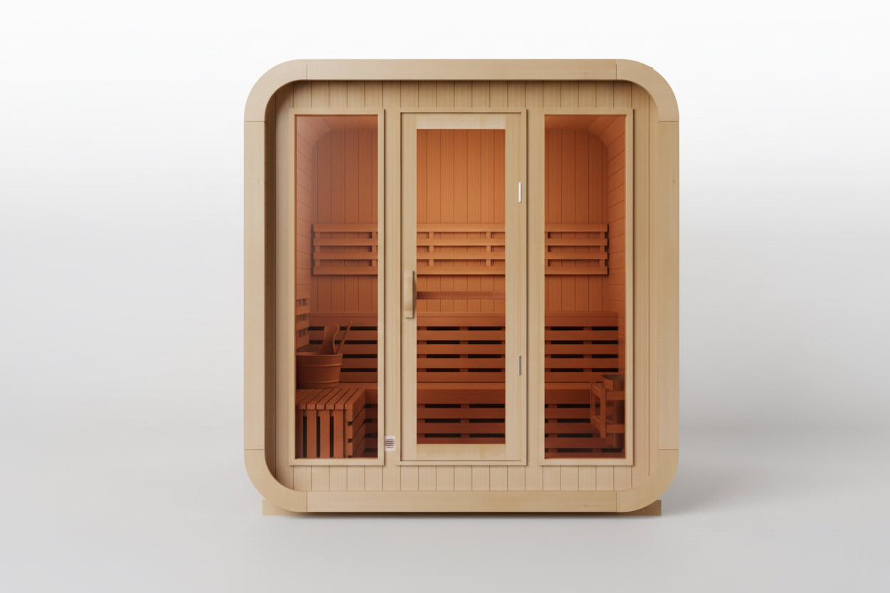 KOVE Cube Sauna 3–4 Person Outdoor Sauna – Premium Spruce Wood, 6kW Harvia Heater, Modern Cube Design