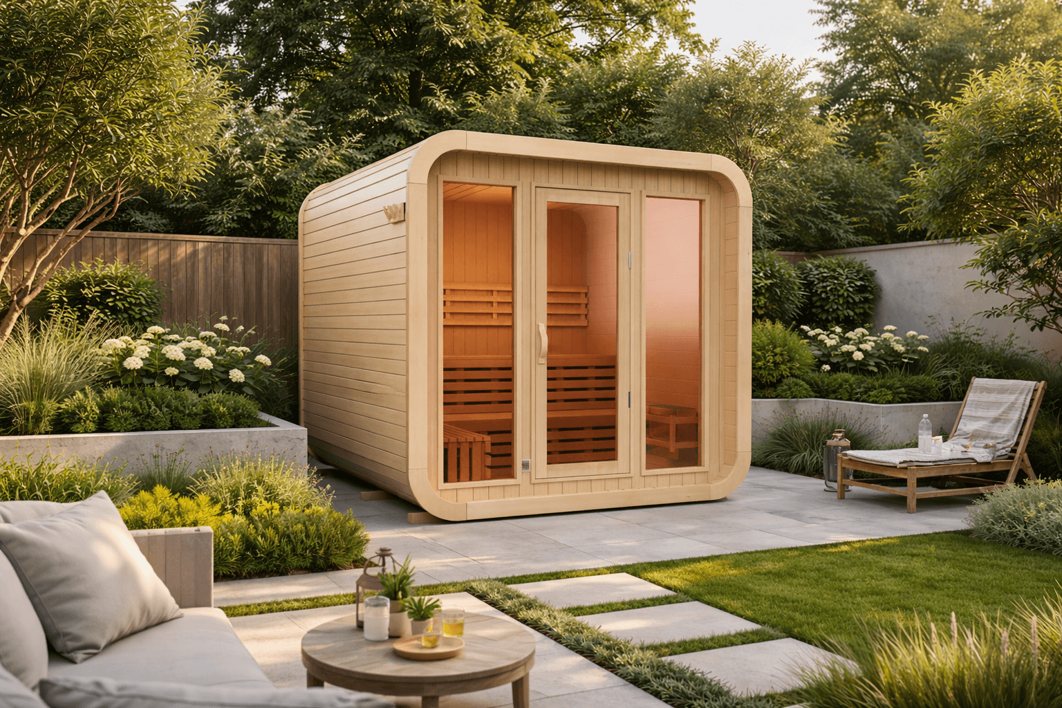 KOVE Cube Sauna 3–4 Person Outdoor Sauna – Premium Spruce Wood, 6kW Harvia Heater, Modern Cube Design