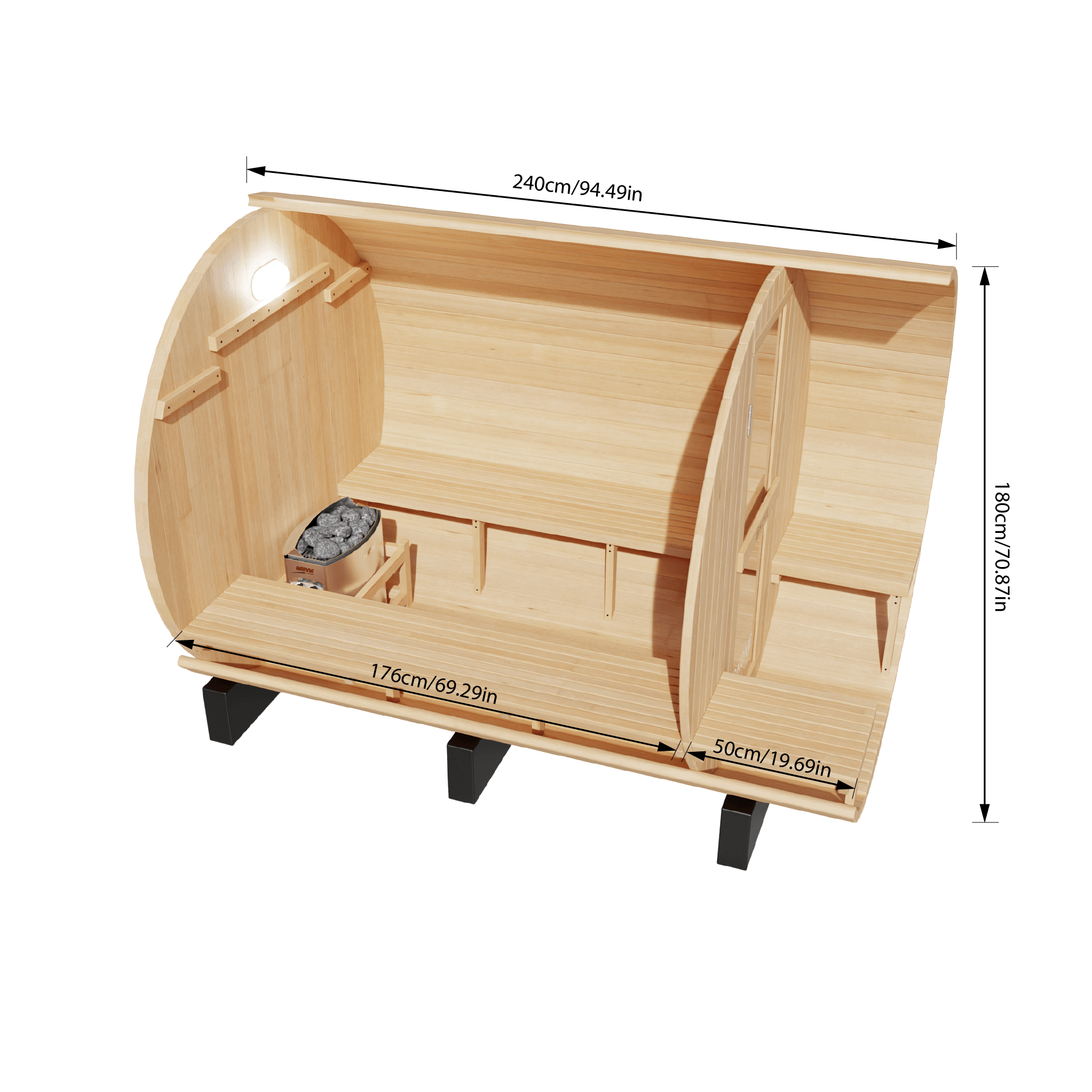 KOVE Outdoor Barrel Sauna – 5–6 Person Garden Sauna with 6kW Electric Heater