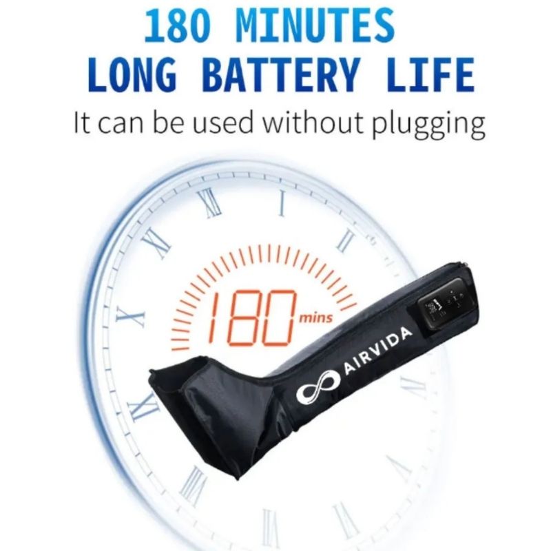 Airvida device with 180 minutes battery life display on a clock background