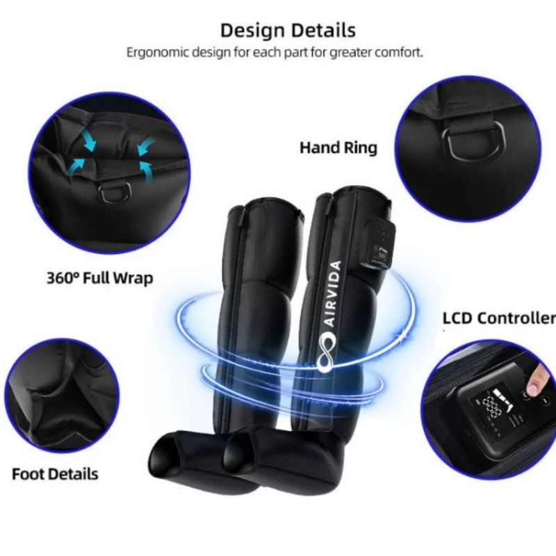 Black leg wraps with design details on a white background