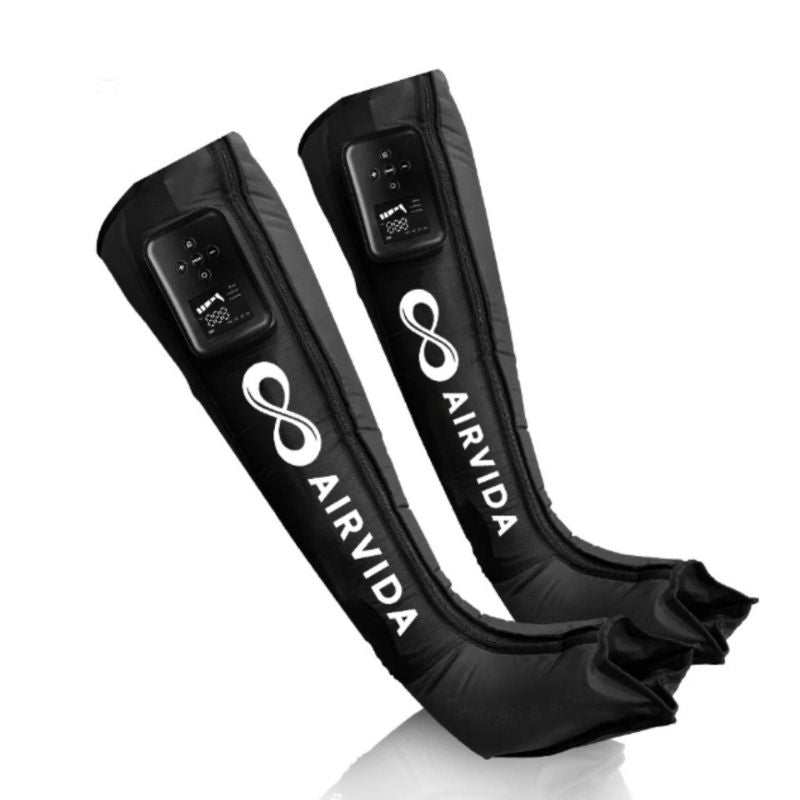 Black AIRVIDA leg massager on a white background