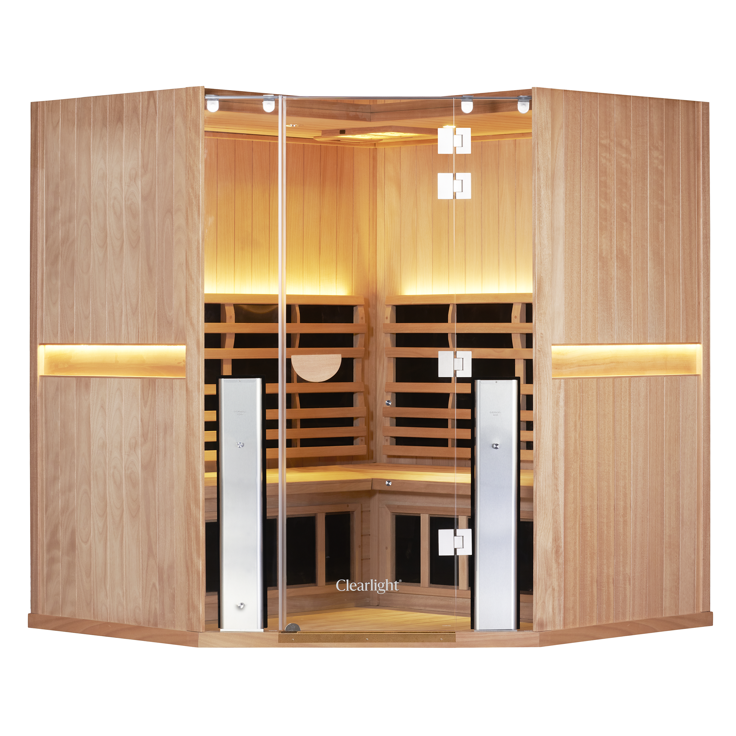 Clearlight Sanctuary Corner 4 Person Okoume Pro Infrared Sauna UK Plug