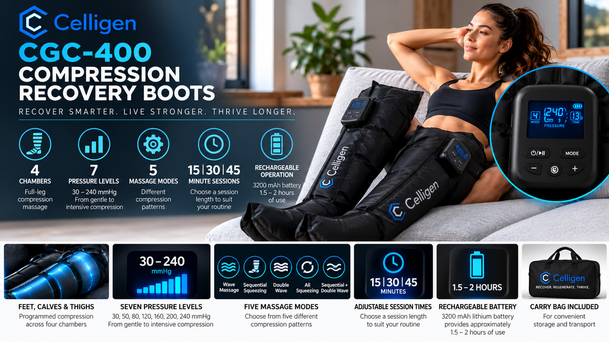 Celligen® CGC-400 Compression Recovery Boots – Full Leg Air Compression
