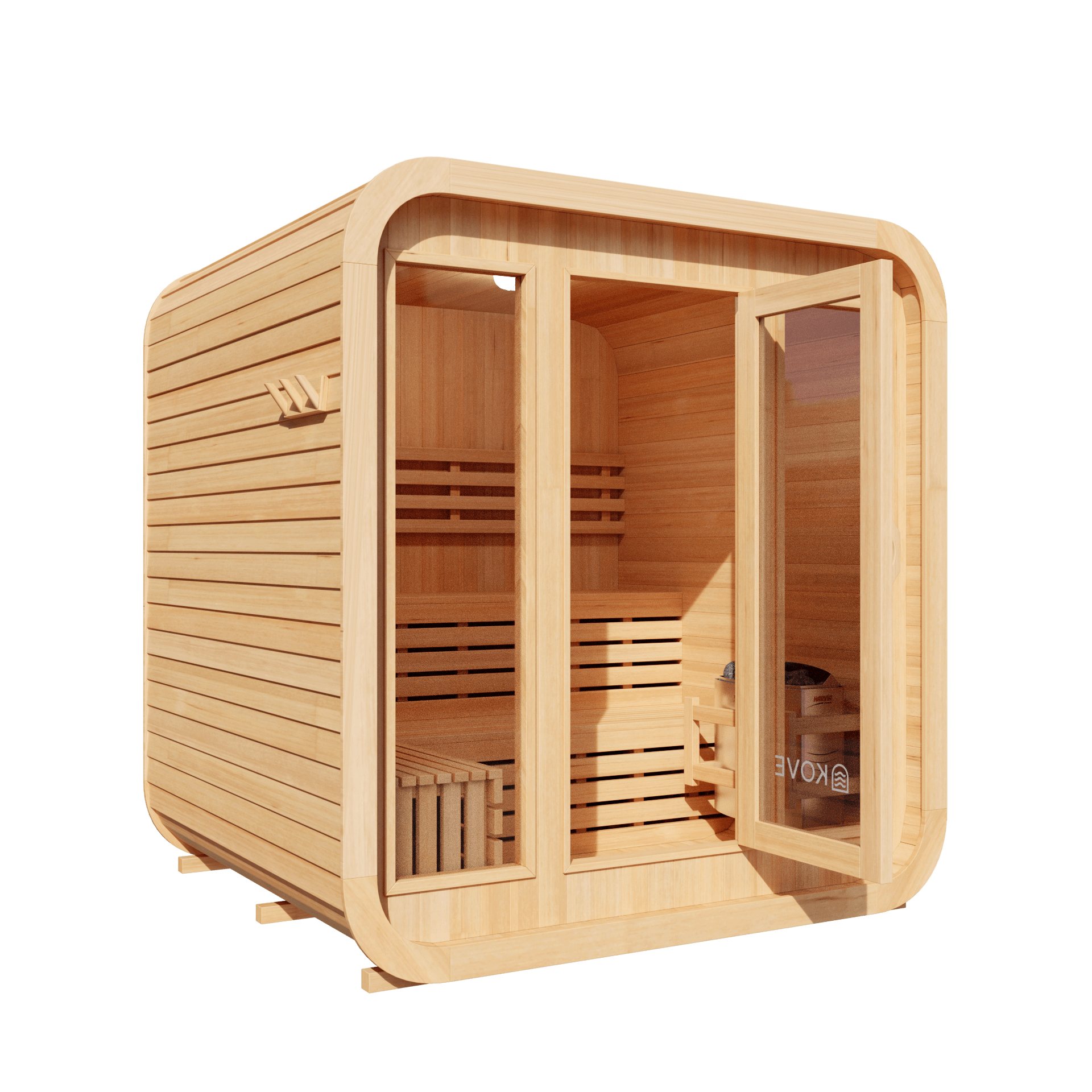 KOVE Cube Sauna 3–4 Person Outdoor Sauna – Premium Spruce Wood, 6kW Harvia Heater, Modern Cube Design