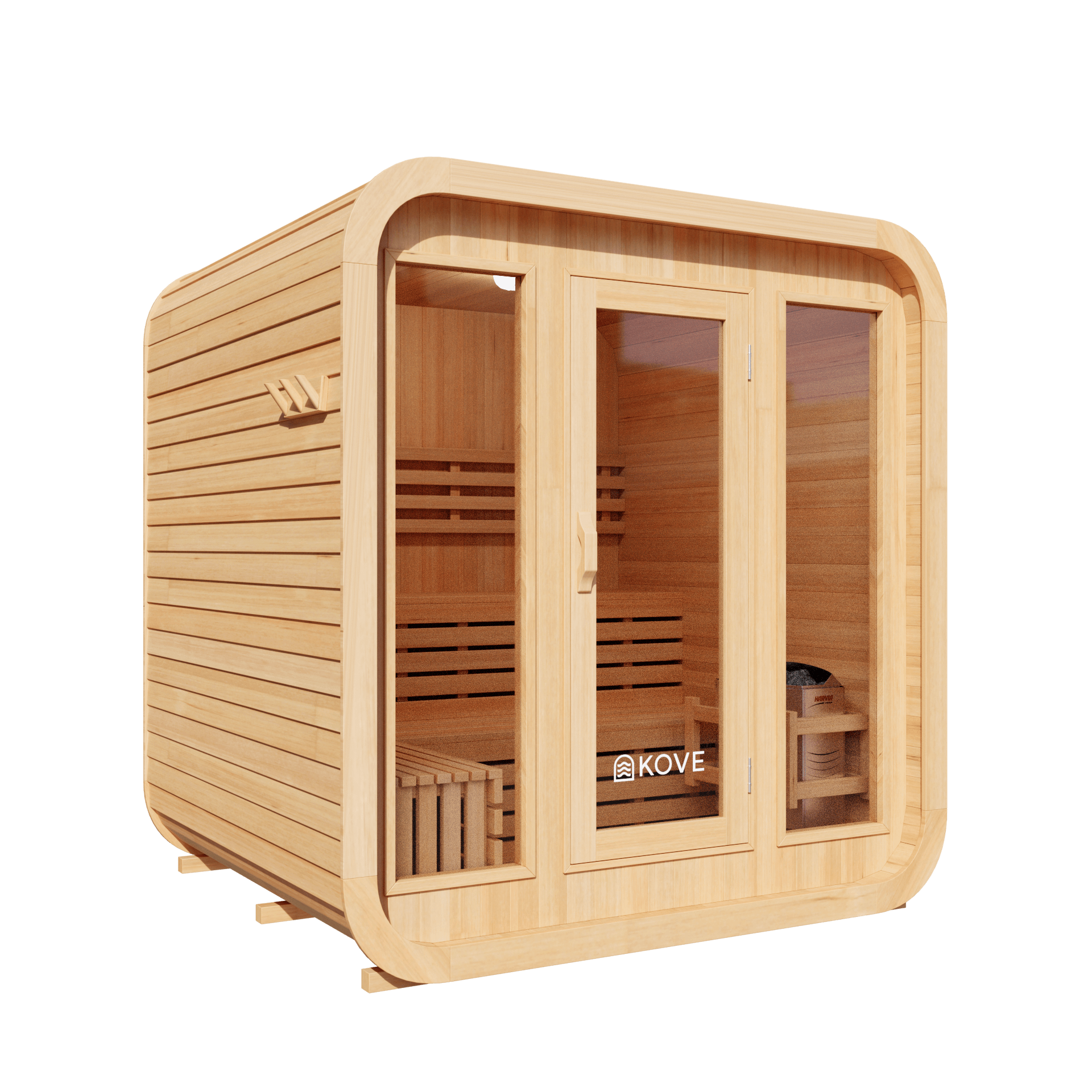 KOVE Cube Sauna 3–4 Person Outdoor Sauna – Premium Spruce Wood, 6kW Harvia Heater, Modern Cube Design
