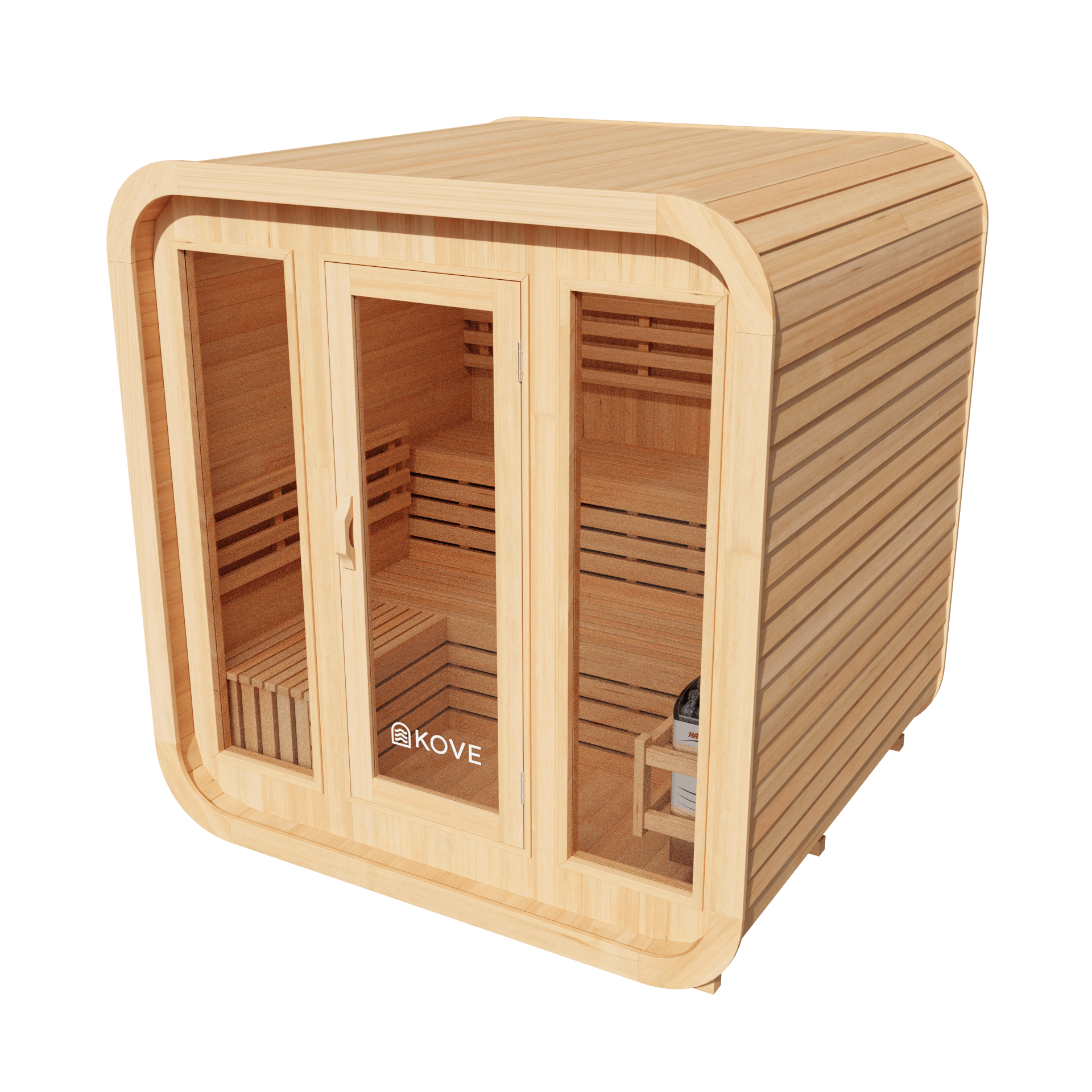 KOVE Cube Sauna 3–4 Person Outdoor Sauna – Premium Spruce Wood, 6kW Harvia Heater, Modern Cube Design
