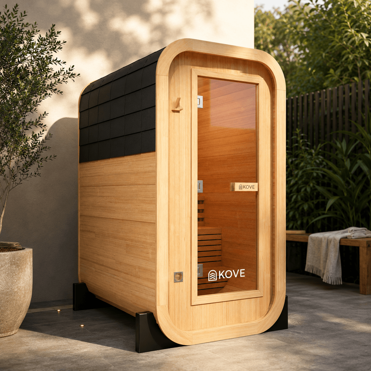KOVE Compact Cube Sauna 1-2 Person Outdoor Sauna – Premium Spruce Wood, 4.5kW Harvia Heater, Modern Cube Design