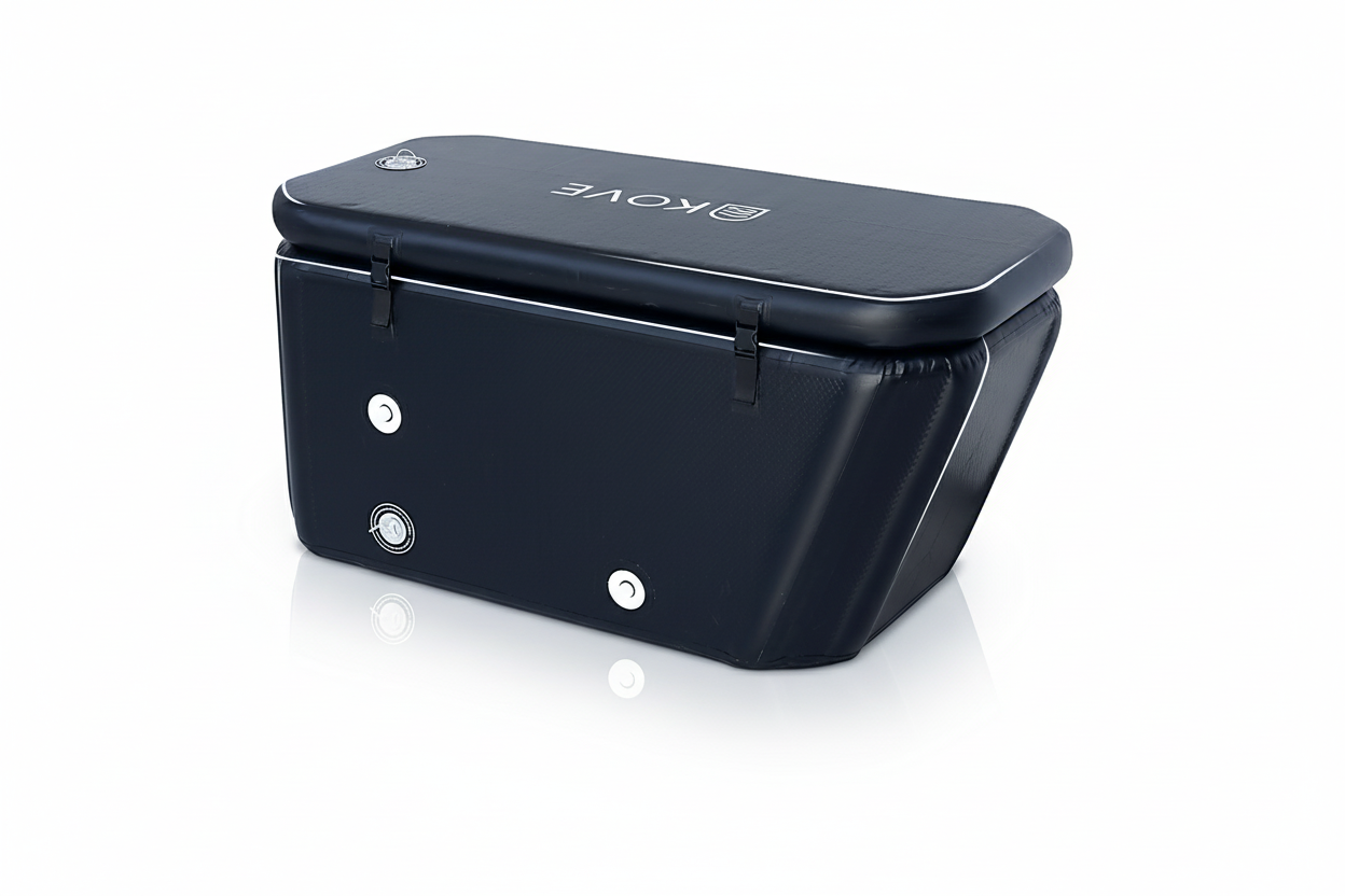 Black KOVE vehicle storage box on a white background