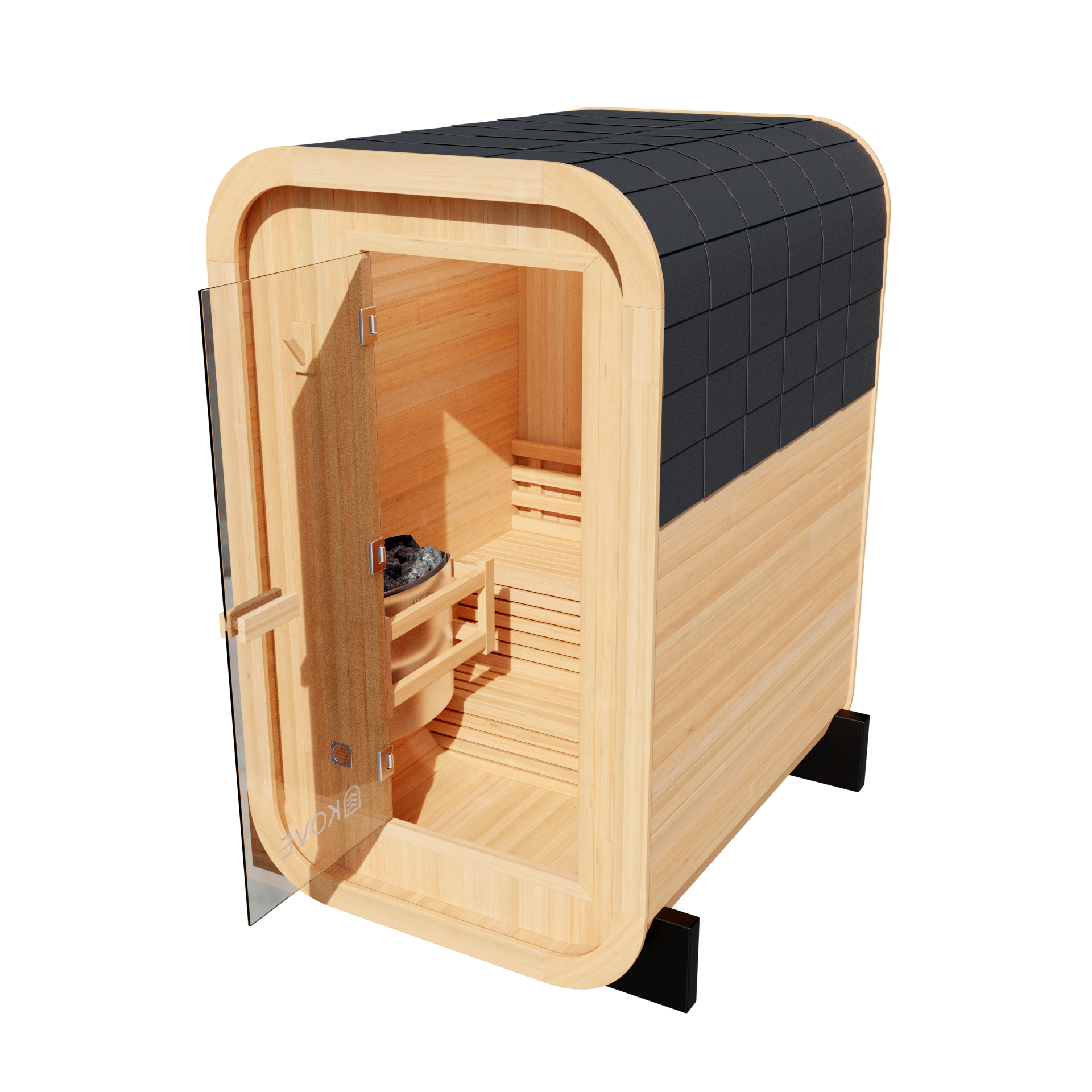 KOVE Compact Cube Sauna 1-2 Person Outdoor Sauna – Premium Spruce Wood, 4.5kW Harvia Heater, Modern Cube Design