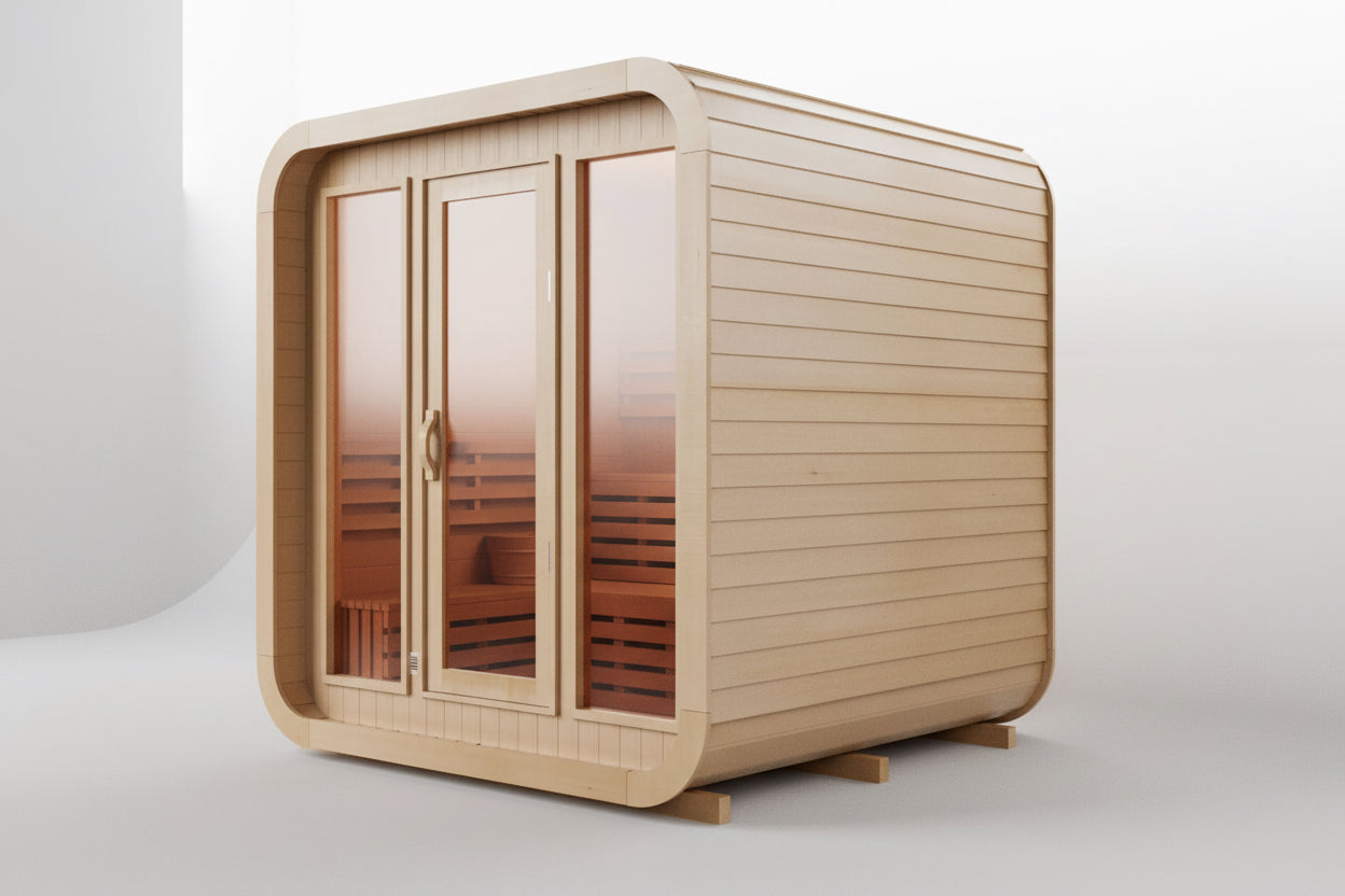 KOVE Cube Sauna 3–4 Person Outdoor Sauna – Premium Spruce Wood, 6kW Harvia Heater, Modern Cube Design
