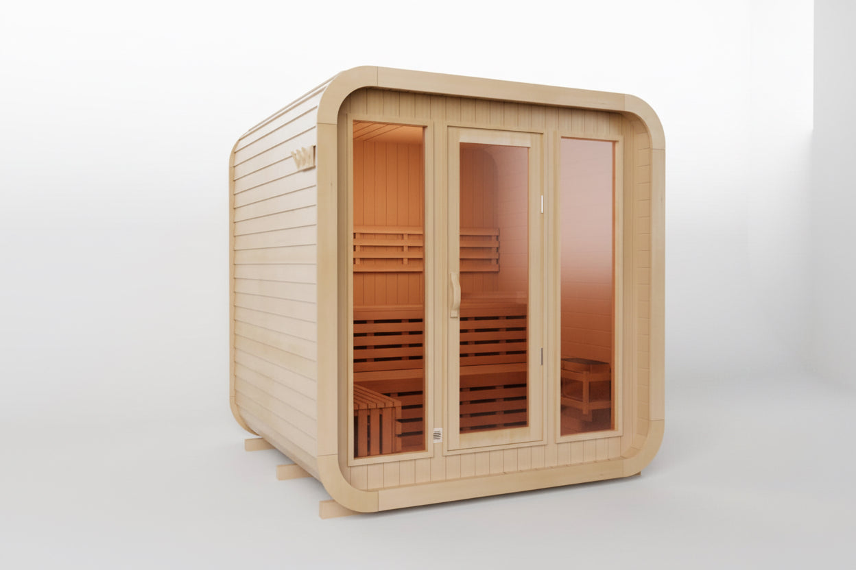 KOVE Cube Sauna 3–4 Person Outdoor Sauna – Premium Spruce Wood, 6kW Harvia Heater, Modern Cube Design
